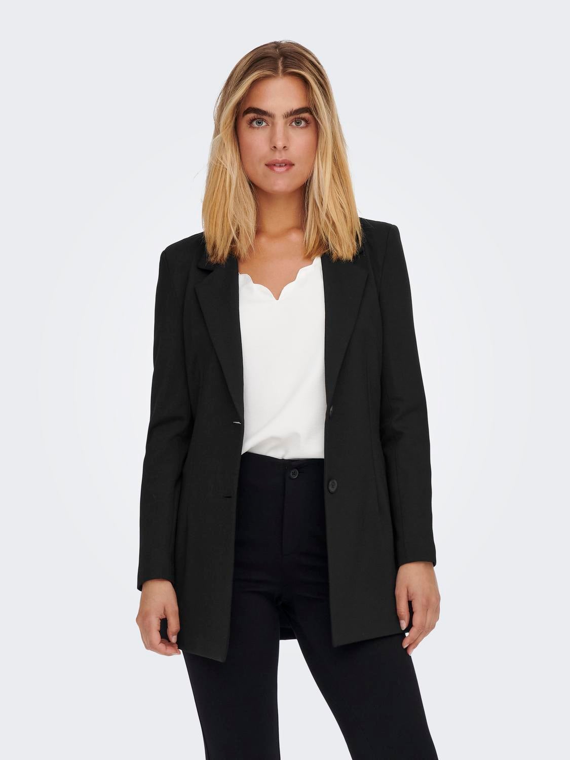 long black fitted blazer