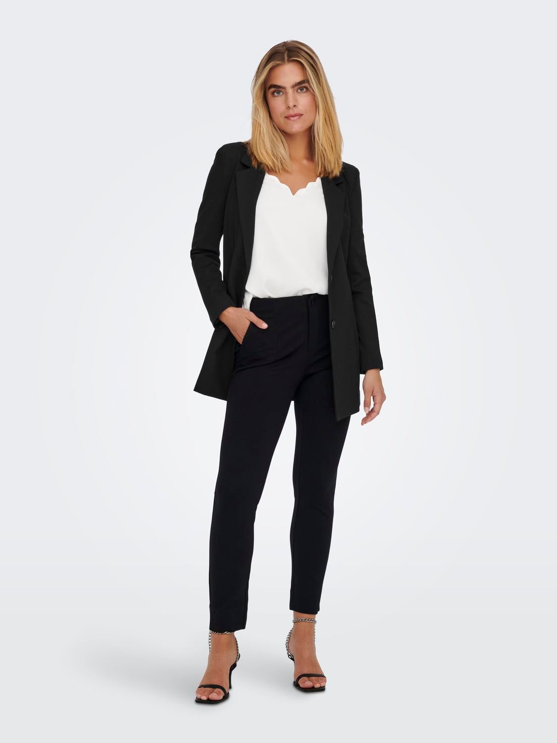 long black fitted blazer