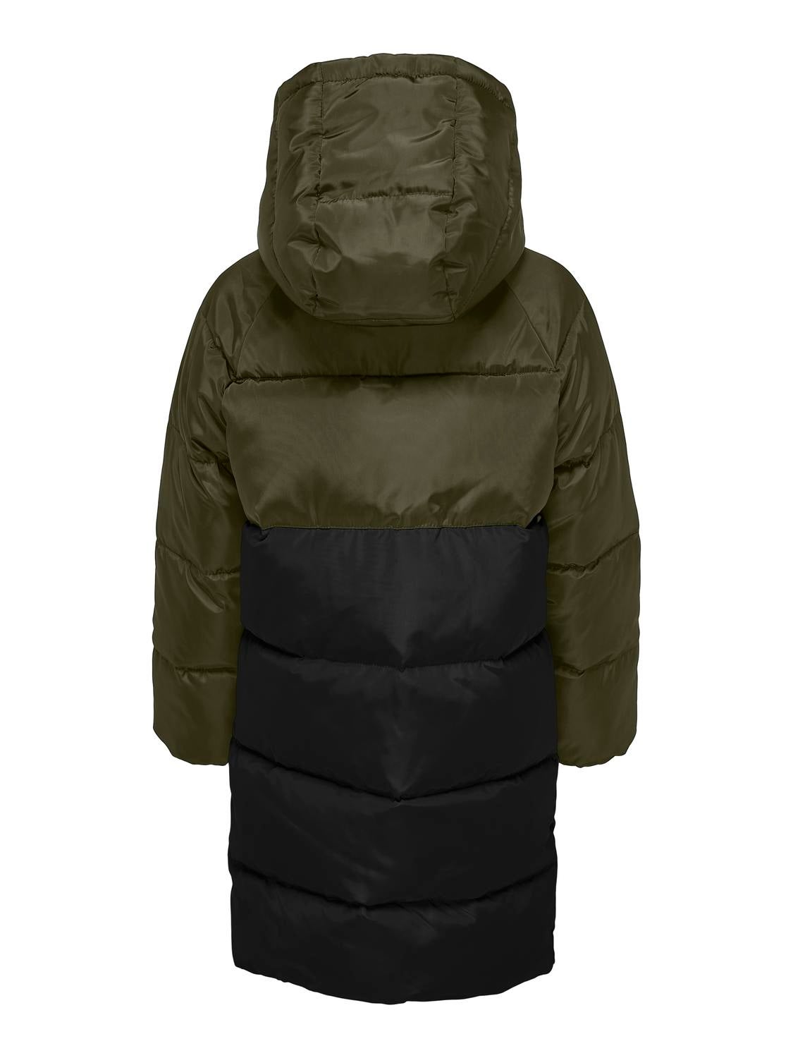 dark green long puffer jacket