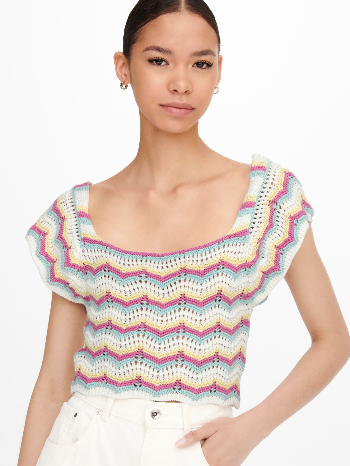 ONLY Square neck Pullover -Cloud Dancer - 15264359