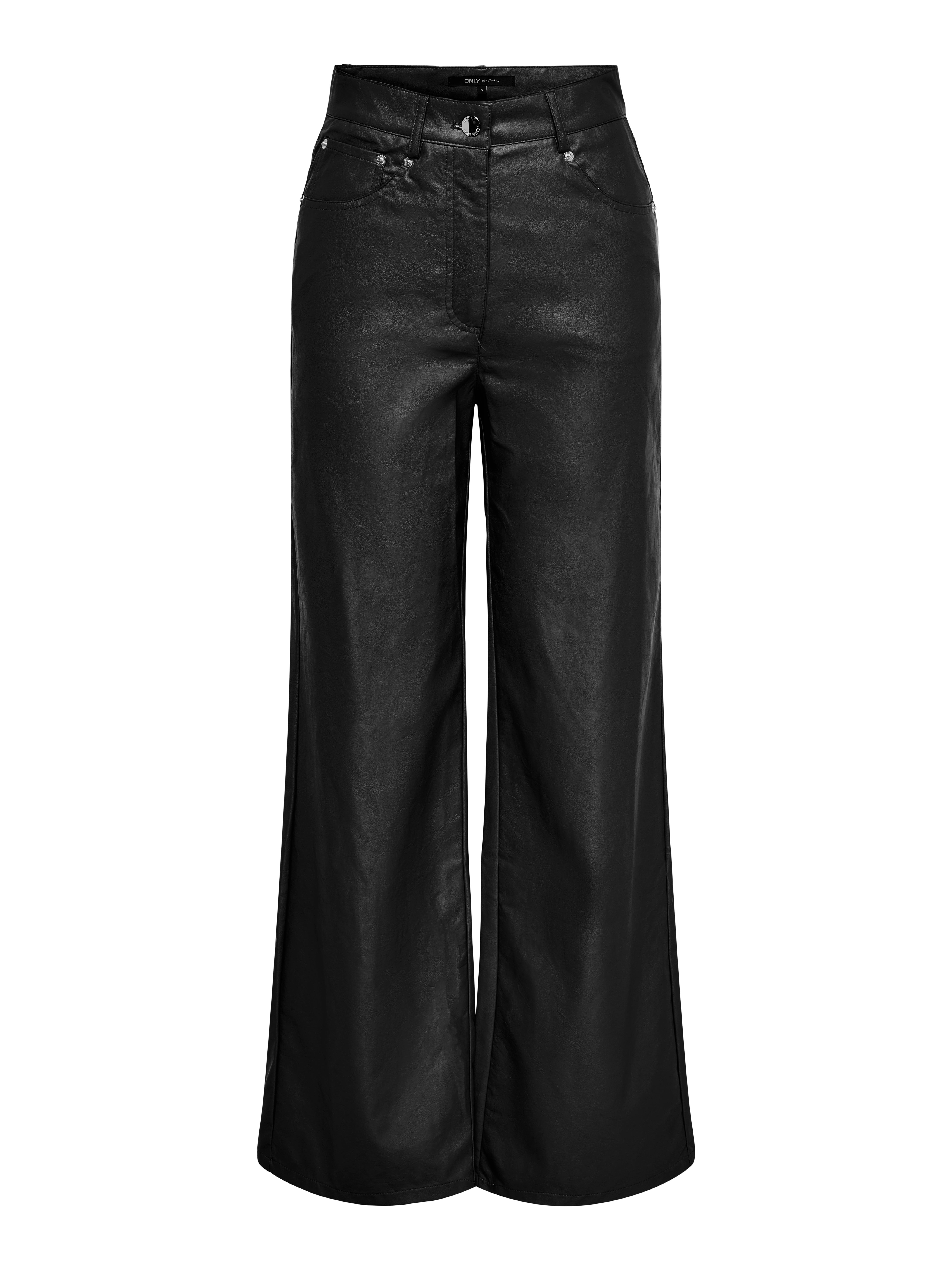 High waist imitatieleren Broek Zwart ONLY