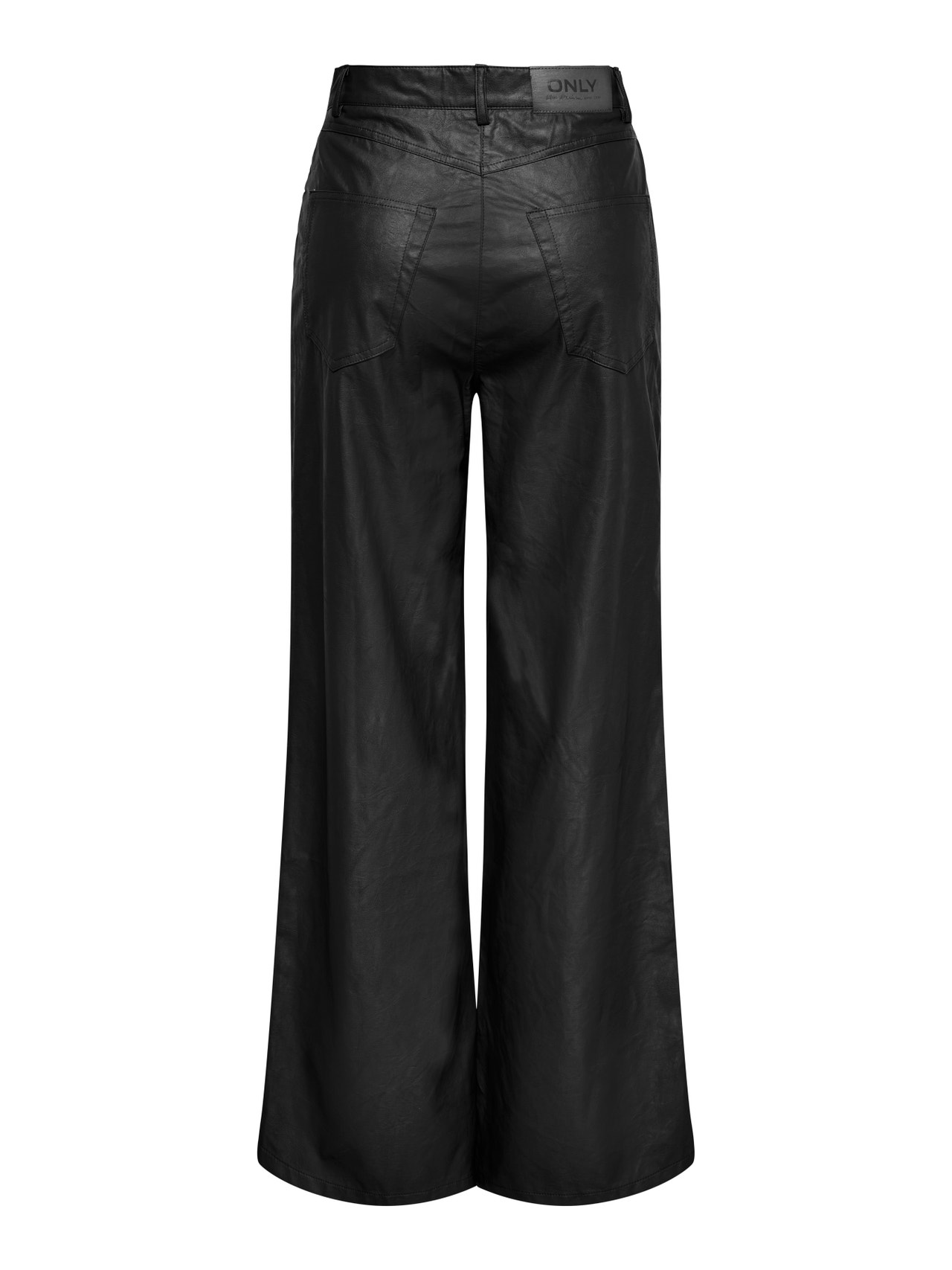 V by Very Faux Leather Elasticated Waist Wide Leg Trousers - Black