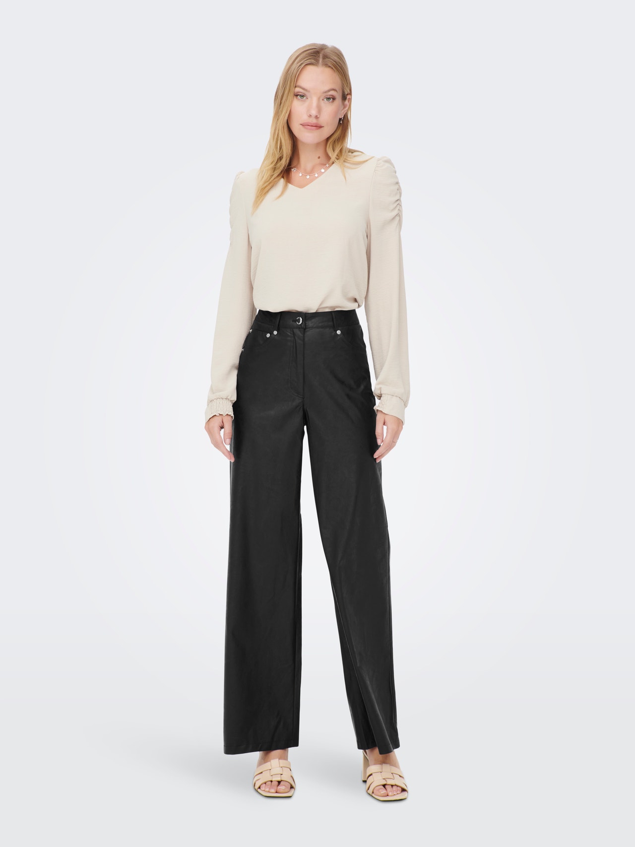 ONLY High waisted faux leather Trousers -Black - 15264688