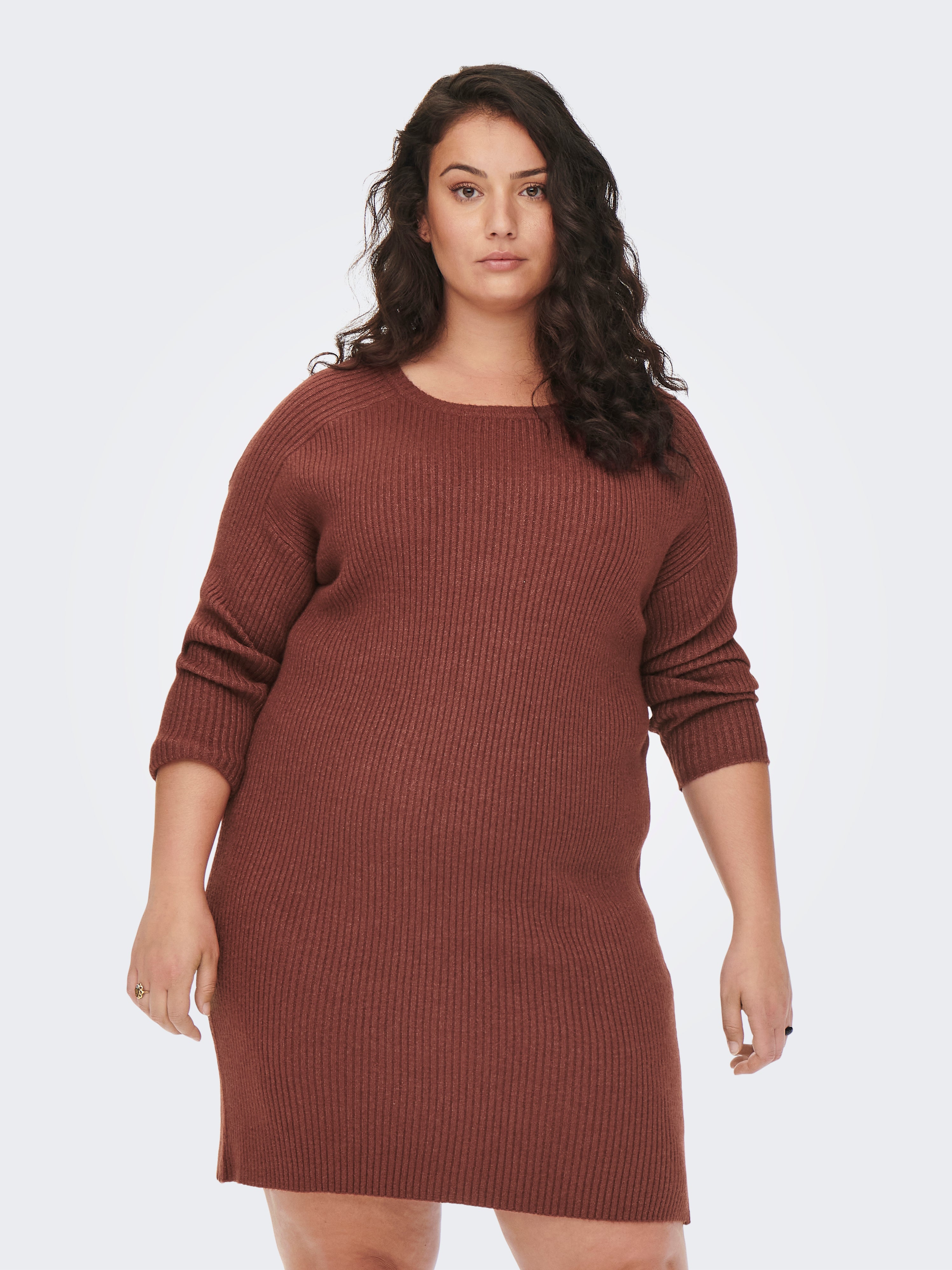 Vestidos largos de encaje con mangas largas y hombros descubiertos Ciruela Tallas Grandes