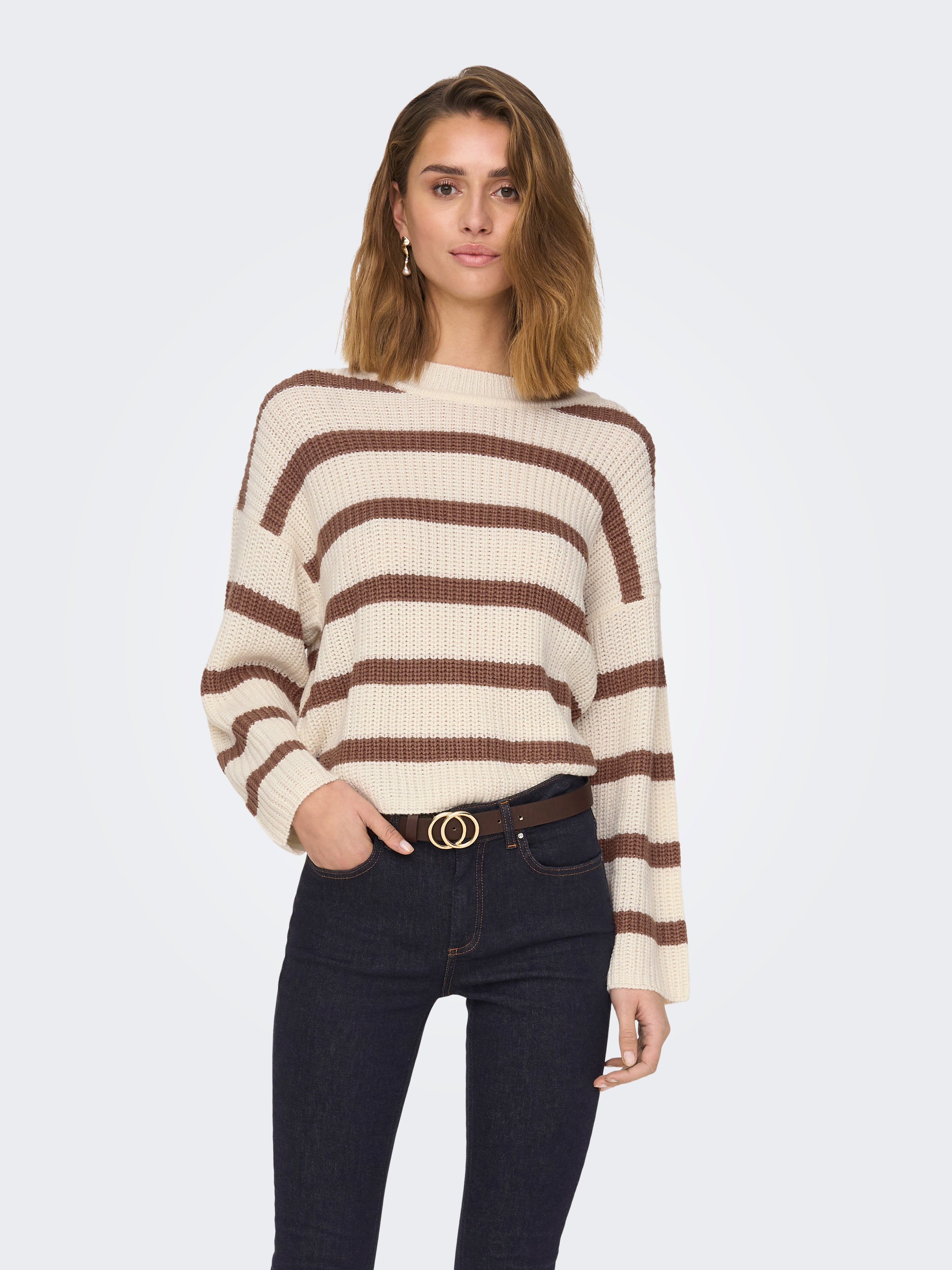 Striped Knitted Pullover | White | ONLY®