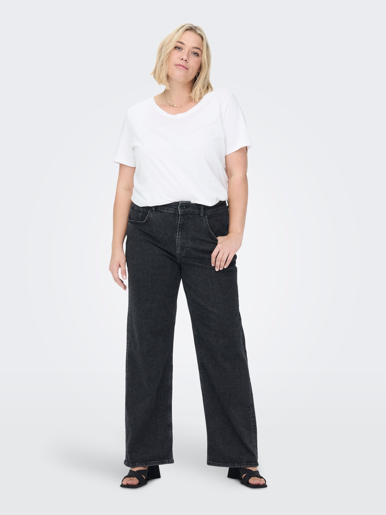 ONLY Curvy CARJules Wide High Waist Jeans -Black - 15265201