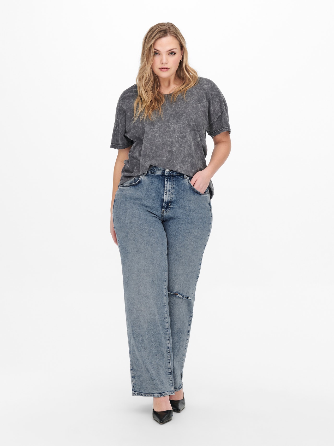 ONLY CARHope ex high-waist jeans -Light Blue Denim - 15265401