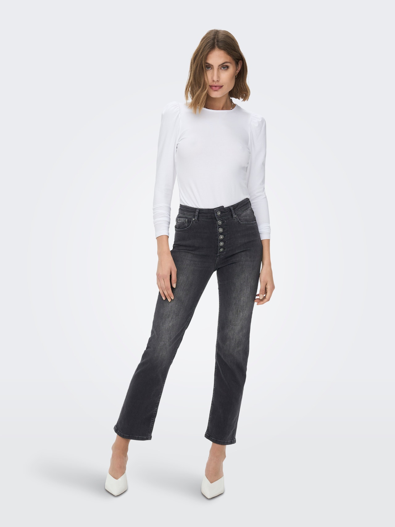 ONLY Straight Fit High waist Jeans -Washed Black - 15265417