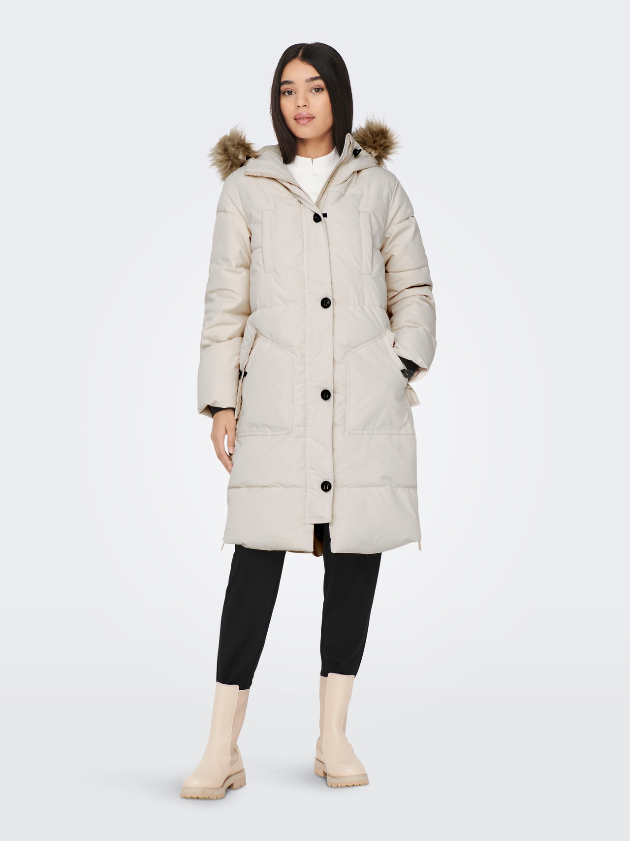 ONLY Drapy oversized hood Quilted Jacket -Whitecap Gray - 15265427