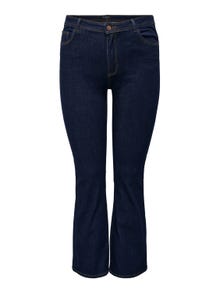 ONLY CARSally talla grande de cintura alta Jeans de campana -Dark Blue Denim - 15265434