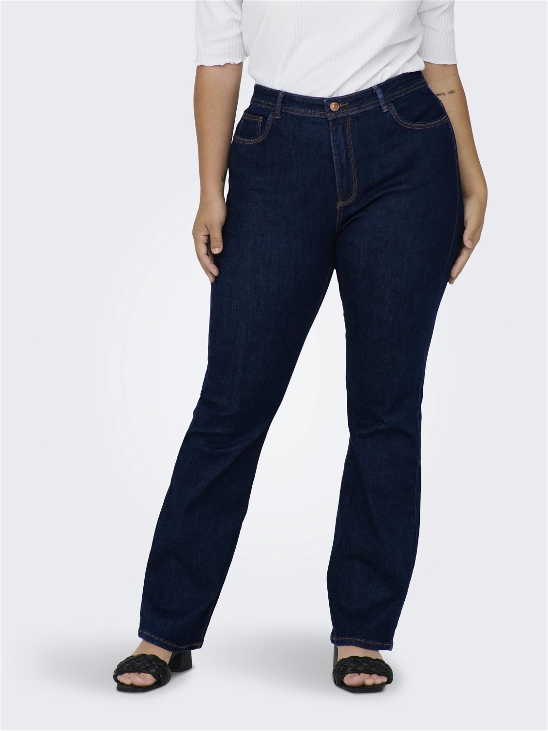 ONLY Curvy CARSally hög midja Bootcut jeans -Dark Blue Denim - 15265434