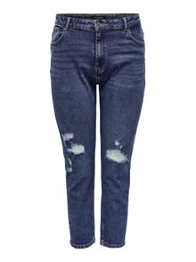 ONLY CARENEDA cintura alta, largo al tobillo, con roturas, talla grande Jeans mom -Light Medium Blue Denim - 15265487