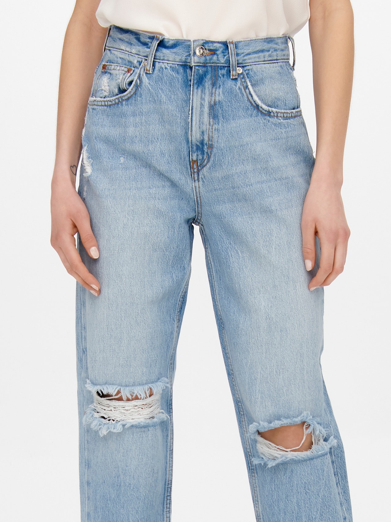 ONLY ONLRobyn destroyed high-waist jeans -Light Blue Denim - 15265784