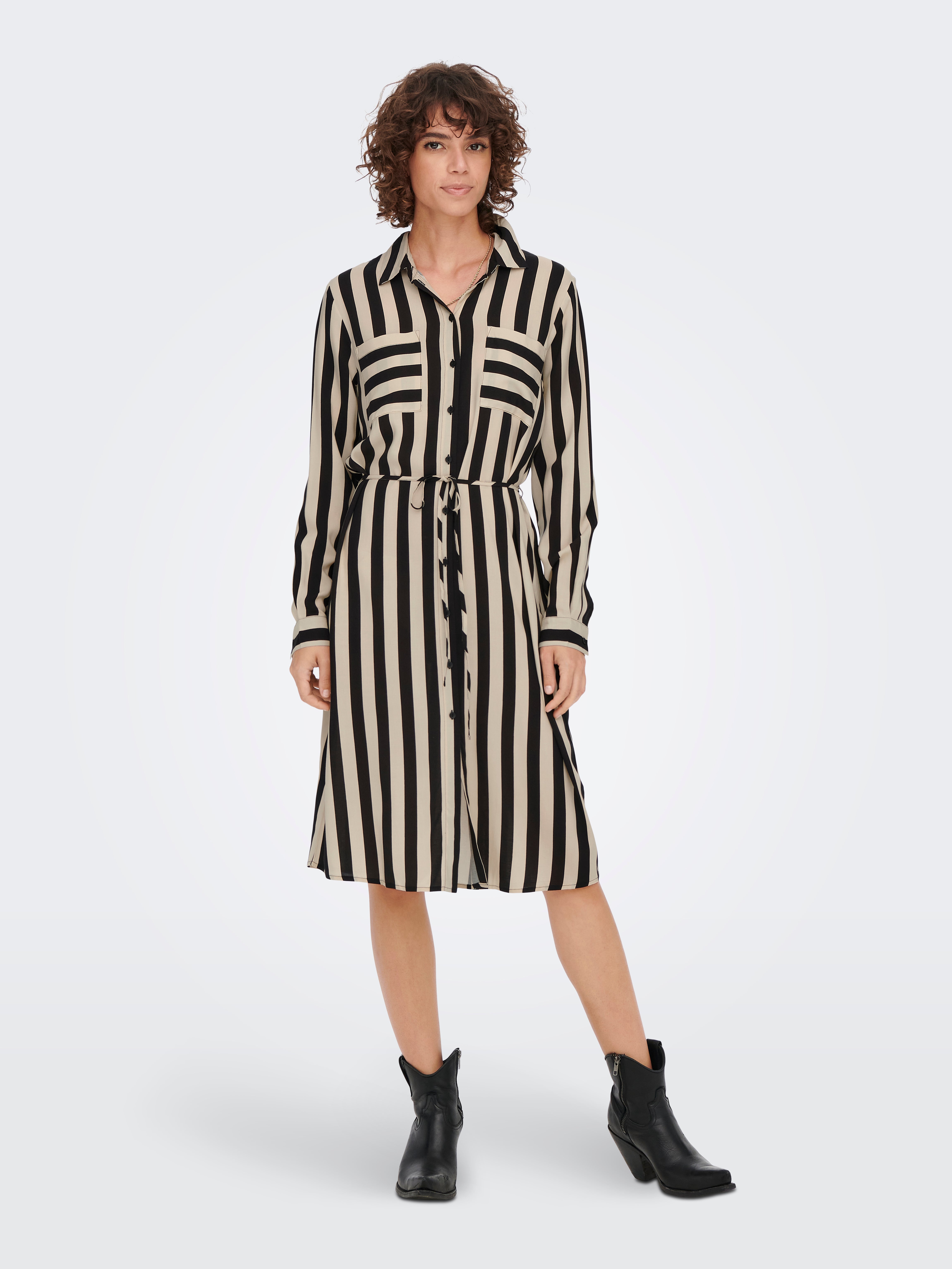Long striped Shirt dress | Black | ONLY®