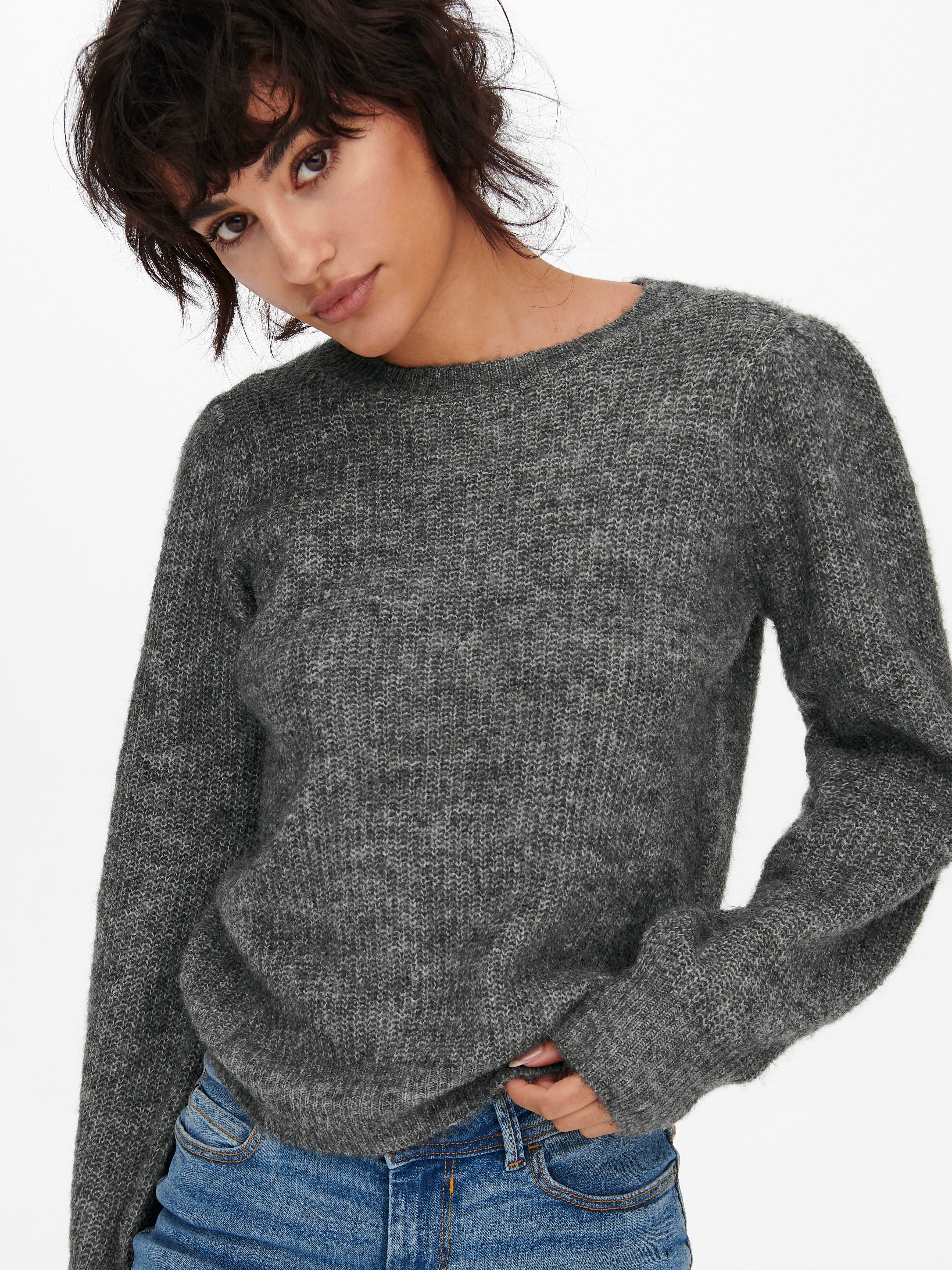 Pull cache-cœur gris manches bouffantes en viscose durable