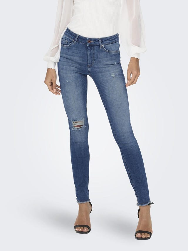 ONLY ONLBLUSH MID Waist SKINNY ANKLE RAW Destroyed JEANS - 15266184