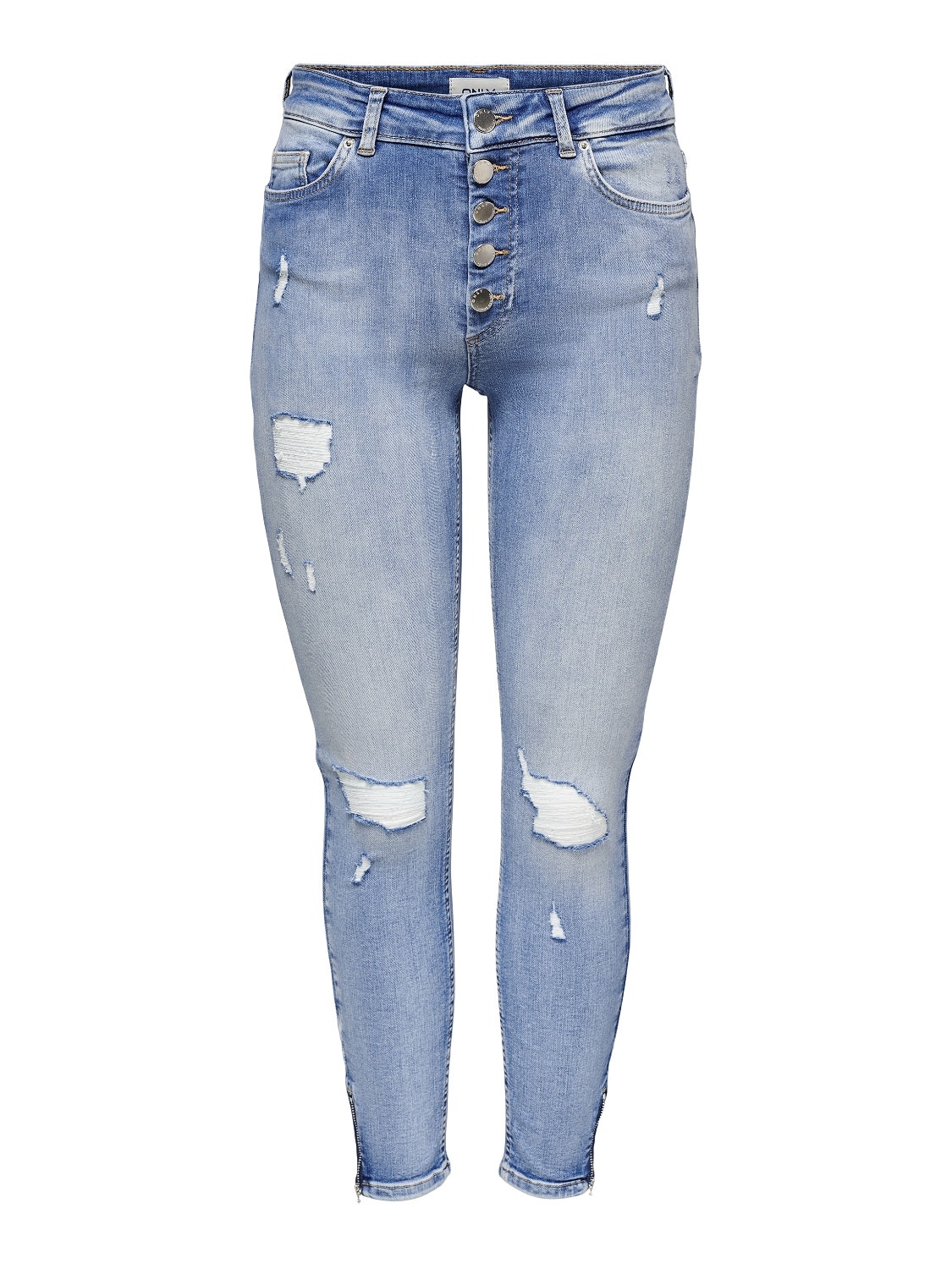 ONLY Jeans Skinny Fit Taille moyenne Ourlé destroy -Light Blue Denim - 15266322