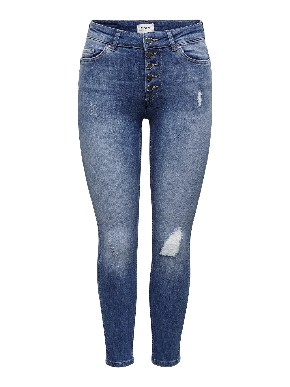 ONLY Jeans Skinny Fit Taille moyenne Ourlé destroy -Medium Blue Denim - 15266331