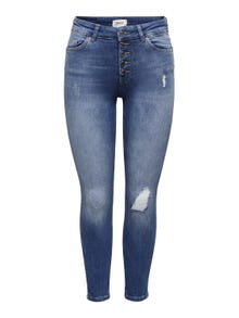 ONLY Jeans Skinny Fit Taille moyenne Ourlé destroy -Medium Blue Denim - 15266331