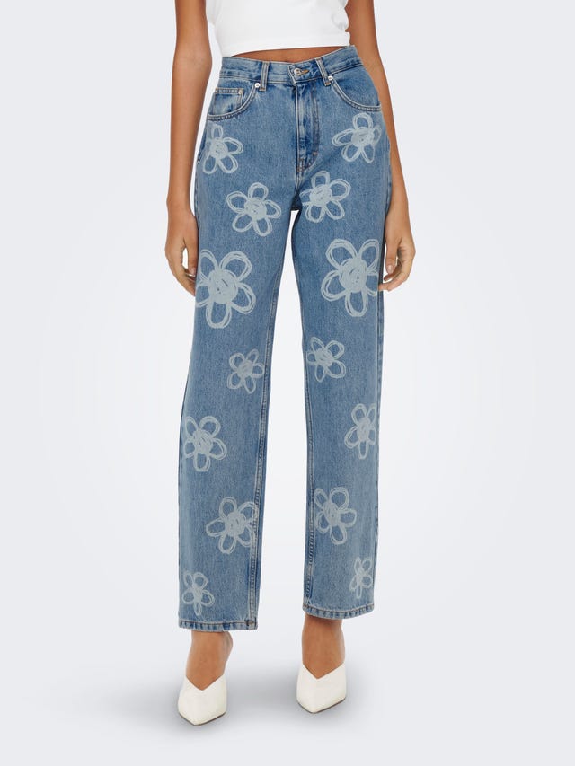 ONLY NEOFlower ex highwaisted flower printed Cropped jeans - 15266414