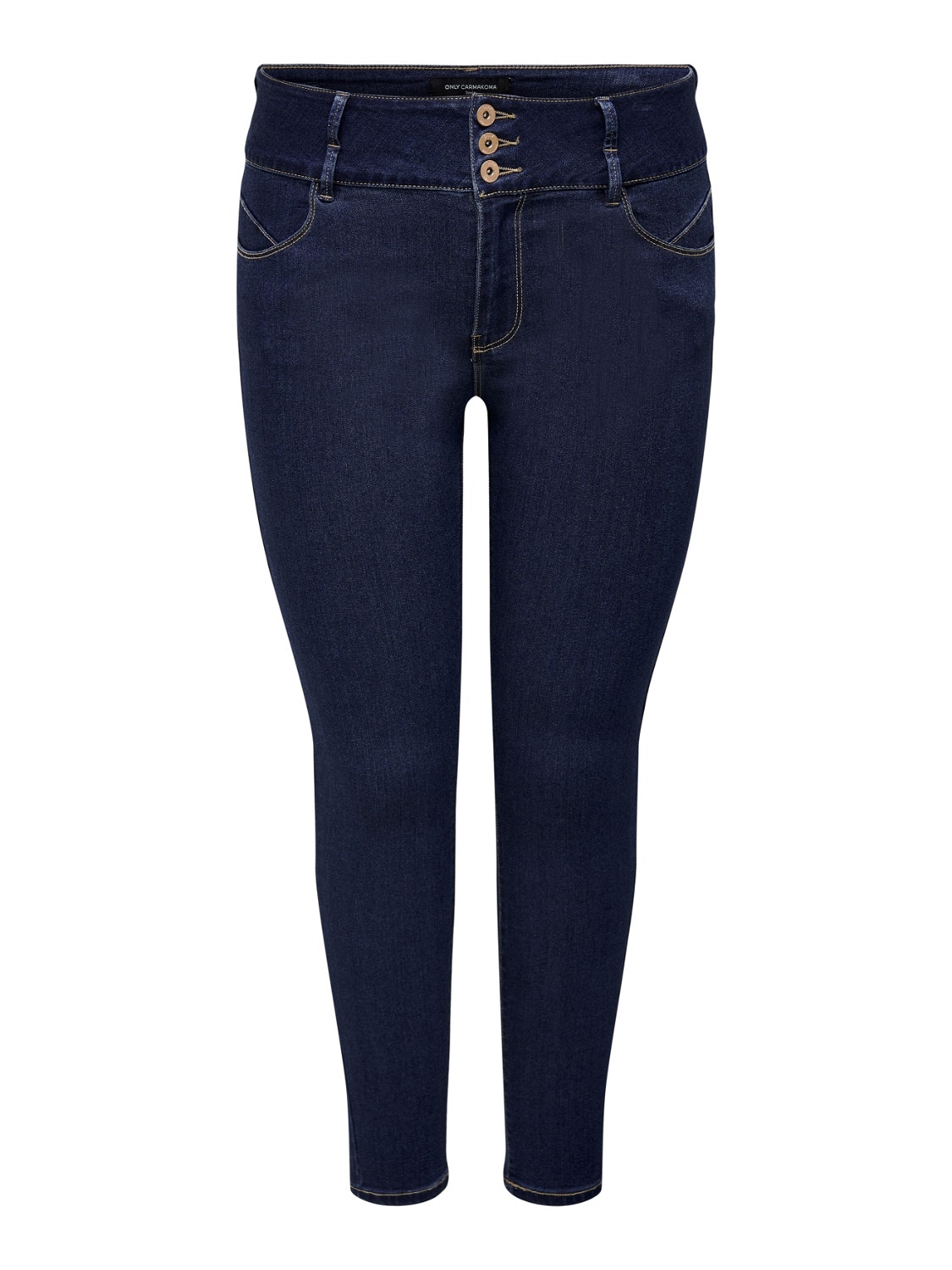 ONLY Curvy CARAnna hög midja Skinny fit-jeans -Dark Blue Denim - 15266469