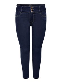 ONLY Curvy CARAnna hög midja Skinny fit-jeans -Dark Blue Denim - 15266469