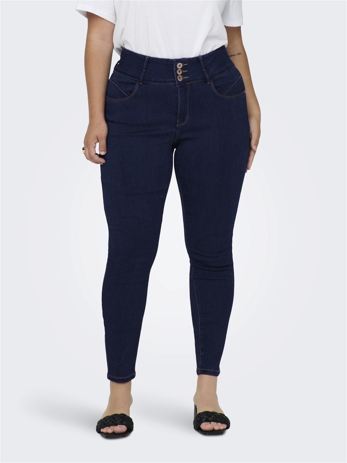 ONLY CARAnna de cintura alta talla grande Jeans skinny fit -Dark Blue Denim - 15266469