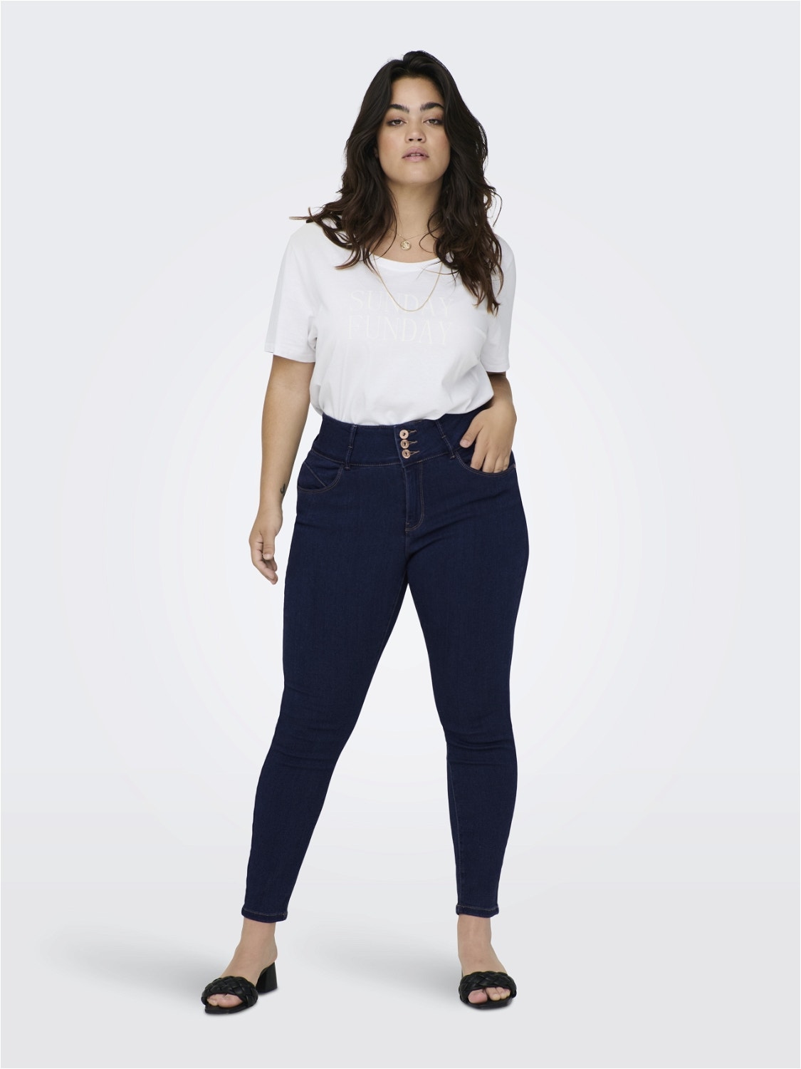 ONLY Curvy CARAnna med høy midje Skinny fit jeans -Dark Blue Denim - 15266469
