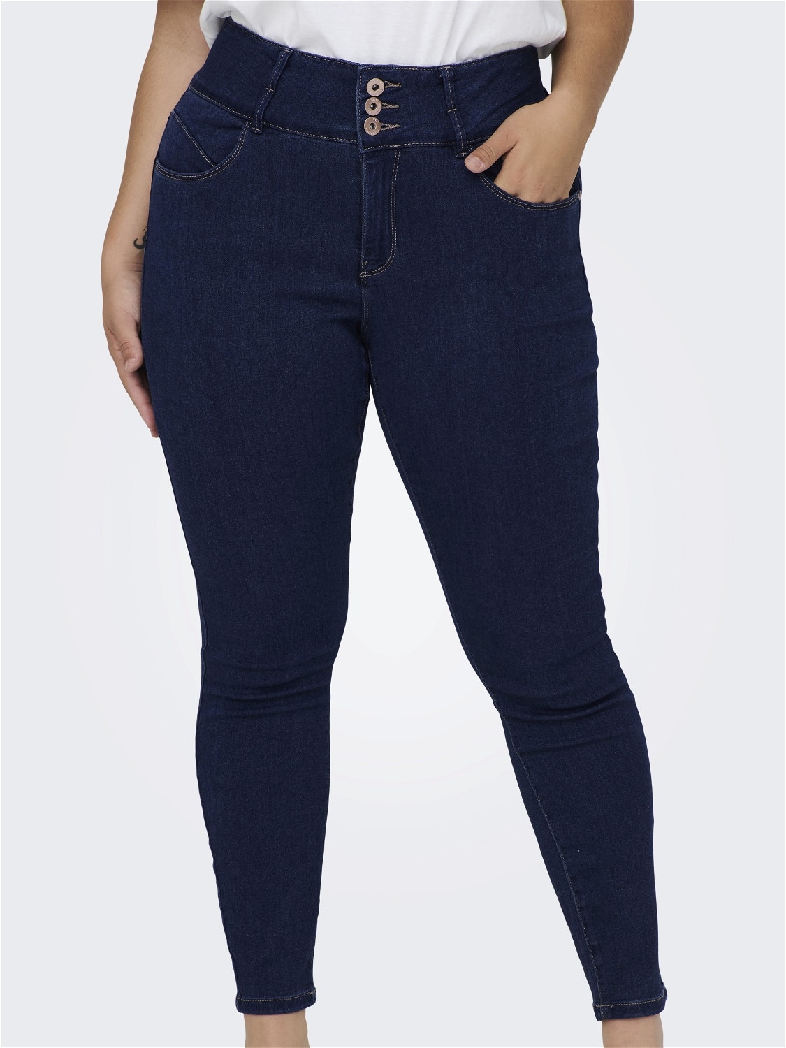 ONLY Curvy CARAnna High Waist Skinny Fit Jeans -Dark Blue Denim - 15266469