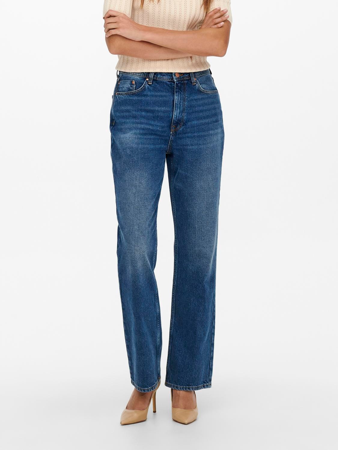 ONLY Weiter Beinschnitt Hohe Taille Jeans -Dark Blue Denim - 15266479