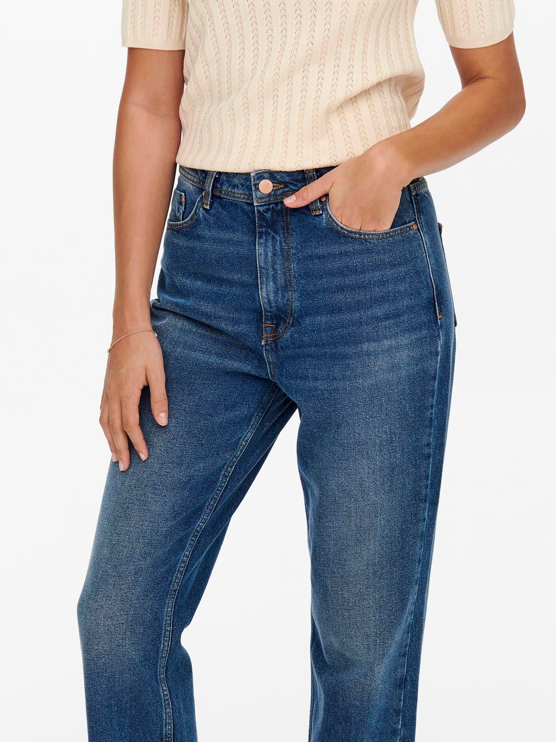 ONLY Weiter Beinschnitt Hohe Taille Jeans -Dark Blue Denim - 15266479