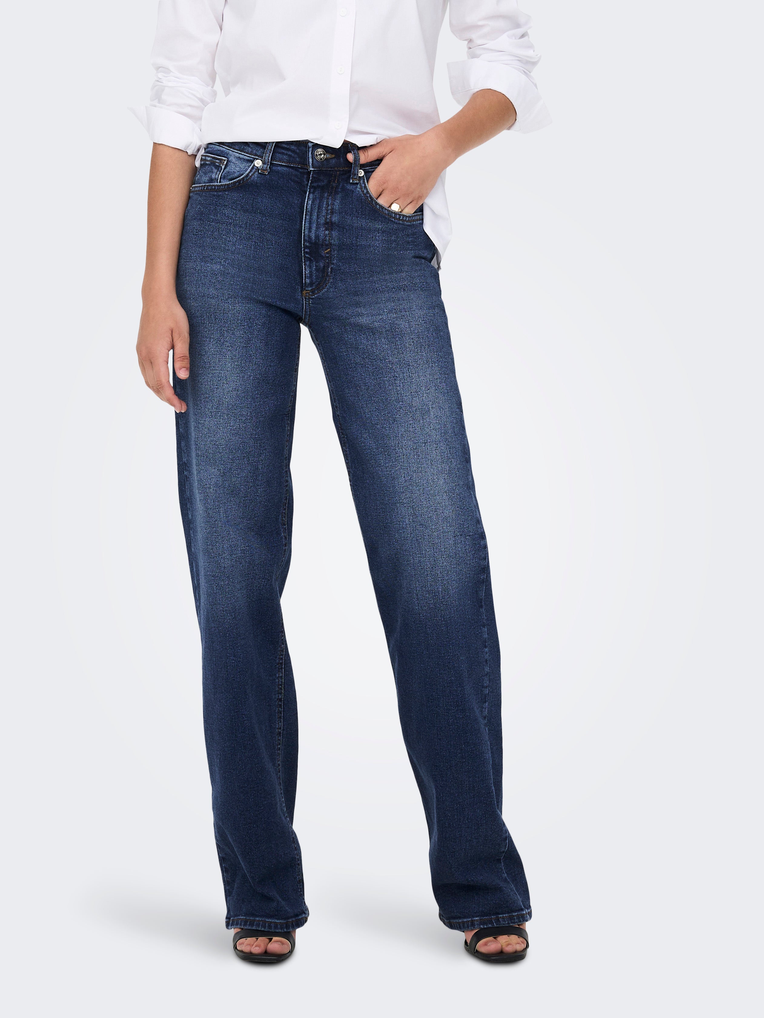 Jean taille haute outlet bleu foncé