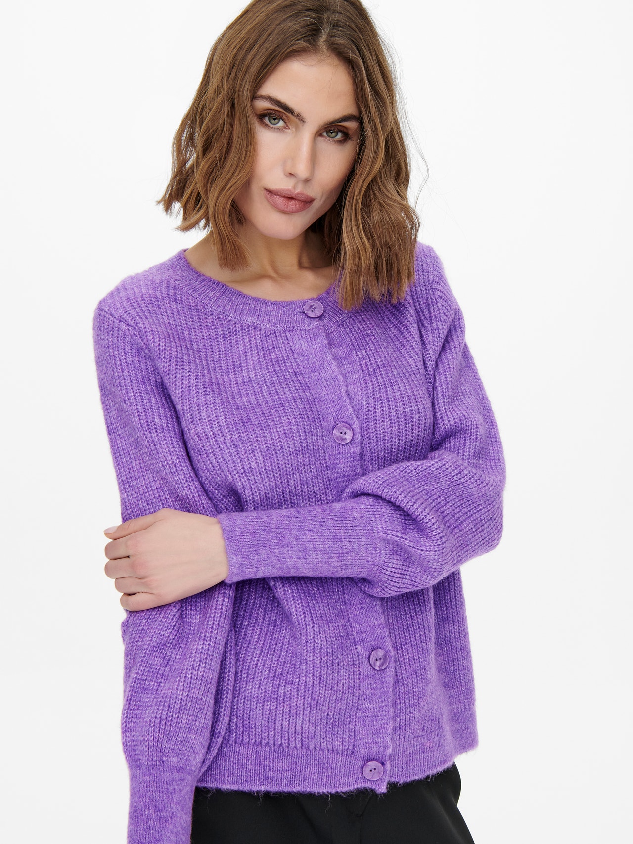 ONLY Rundhalset Strikket cardigan -Medium Purple Melange - 15266918