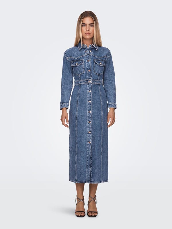 JJXX - Robe en jean oversize à manches longues - Bleu moyen délavé JJXX - Robe en jean oversize à manches longues - Bleu moyen délavé