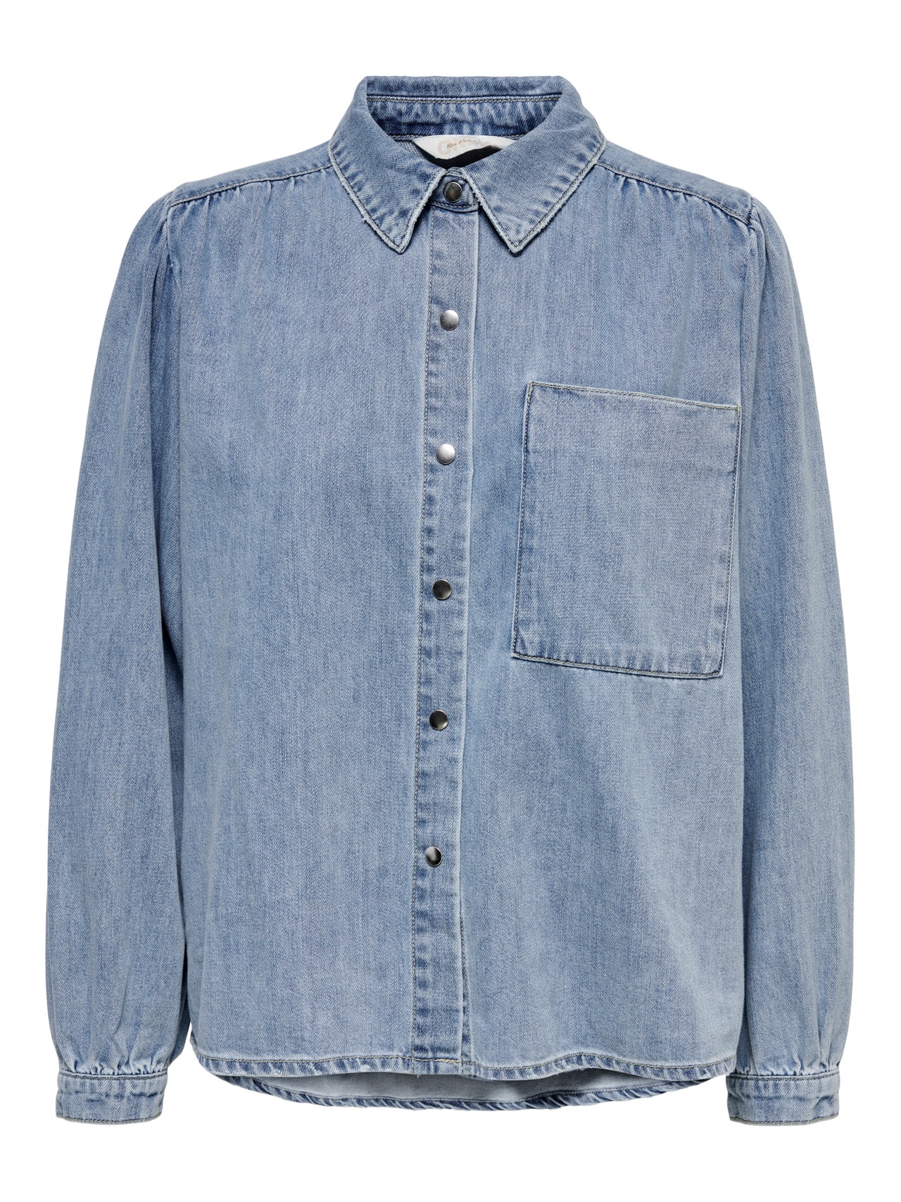 ONLY Denimskjorte med pufærmer -Light Blue Denim - 15267501