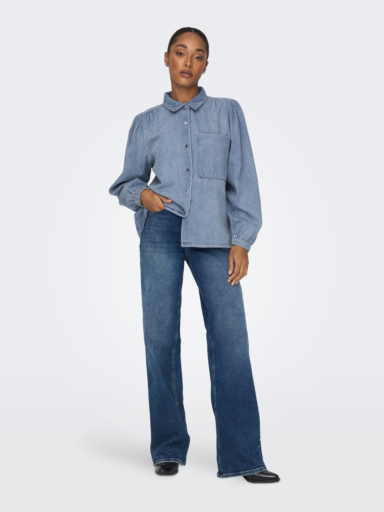ONLY Standard fit Overhemd kraag Overhemd -Light Blue Denim - 15267501