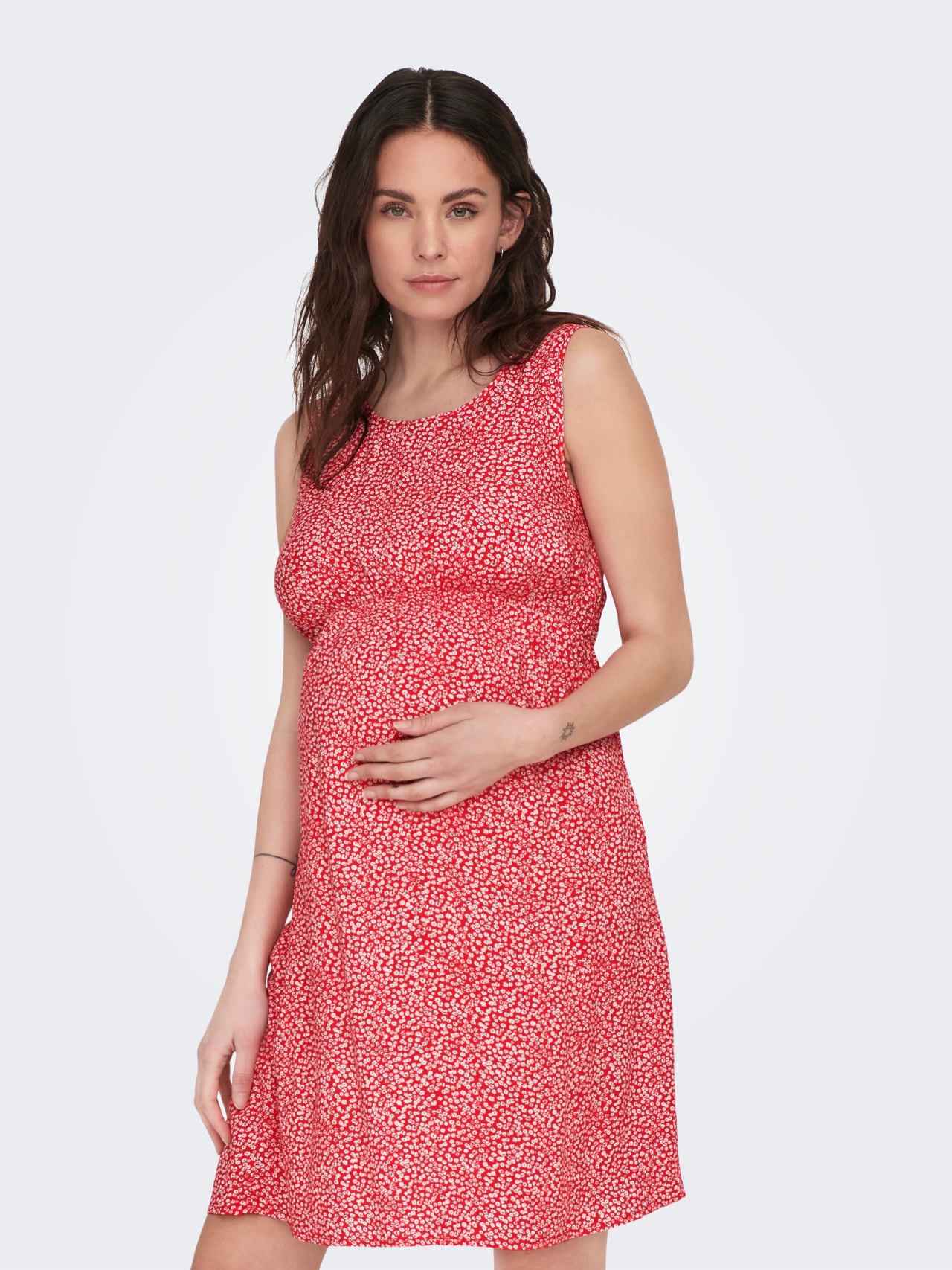 ONLY Regular Fit Round Neck Maternity Short dress -High Risk Red - 15267587