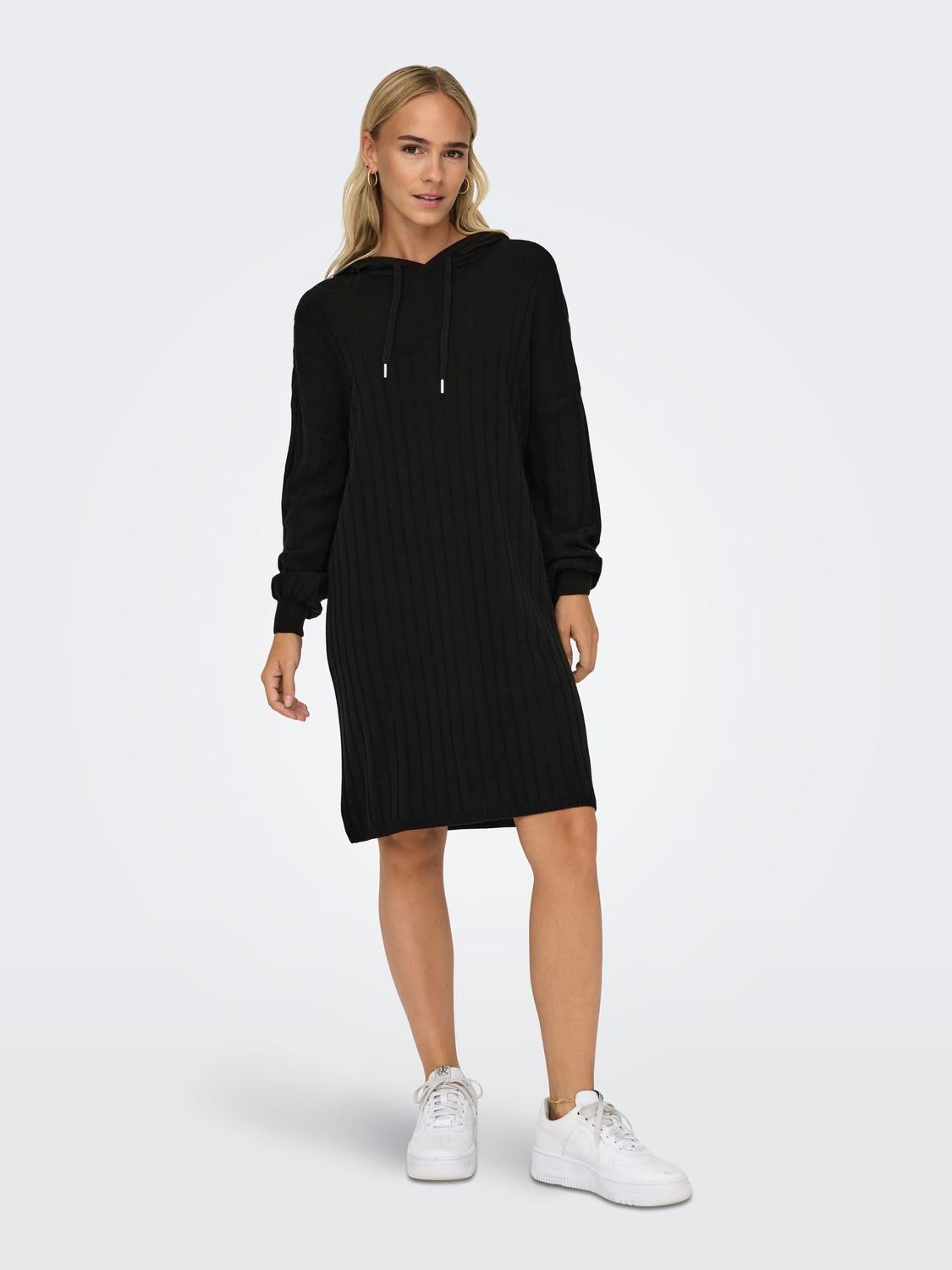 Knitted hoodie dress Black ONLY