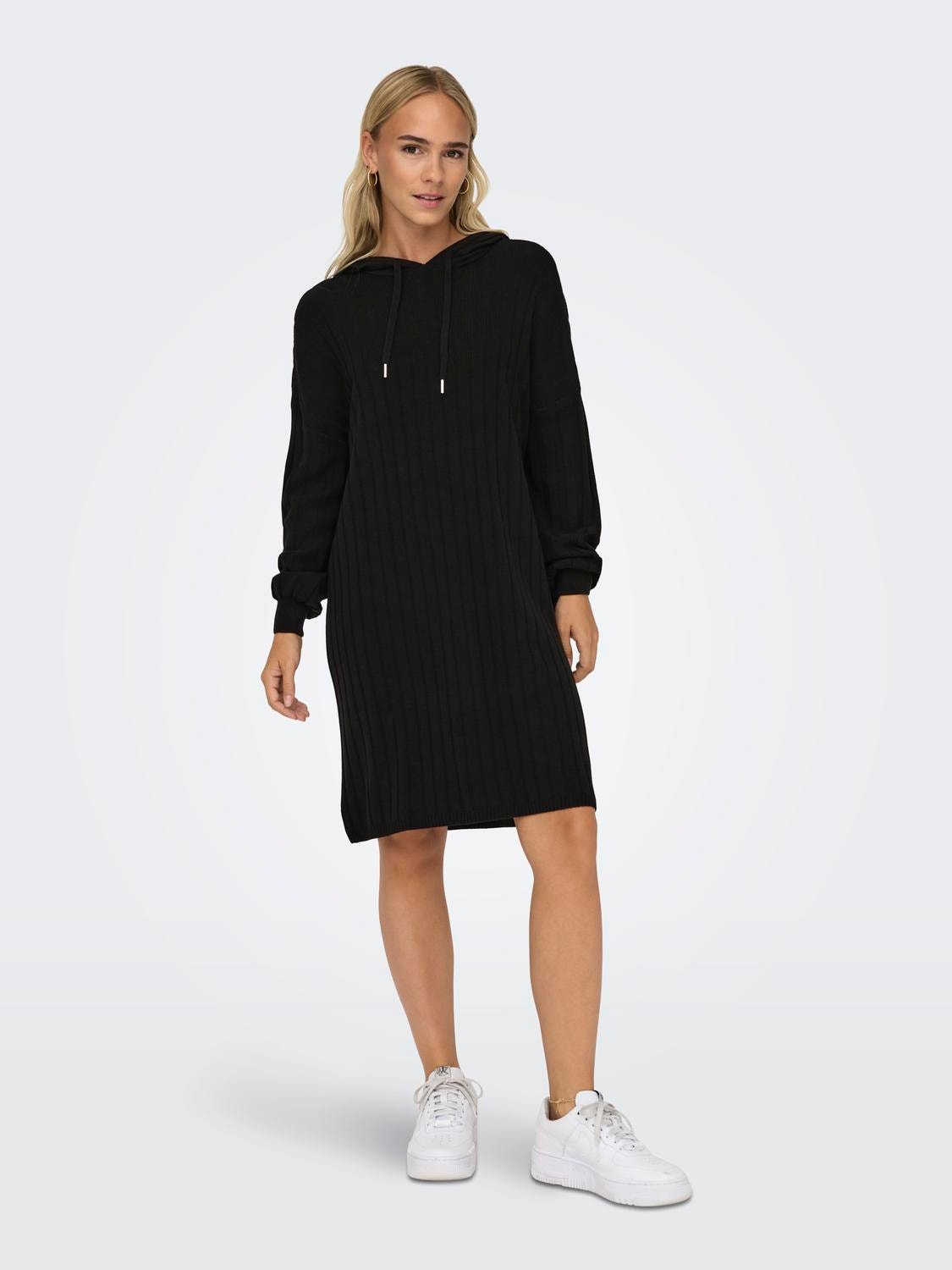 ONLY Knitted hoodie dress -Black - 15267699