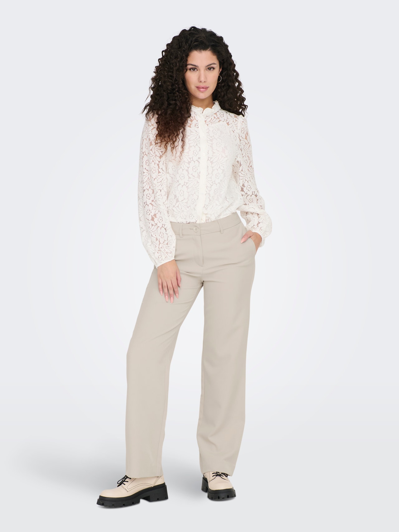 ONLY Pantalons Straight Fit Taille moyenne -Pumice Stone - 15267759