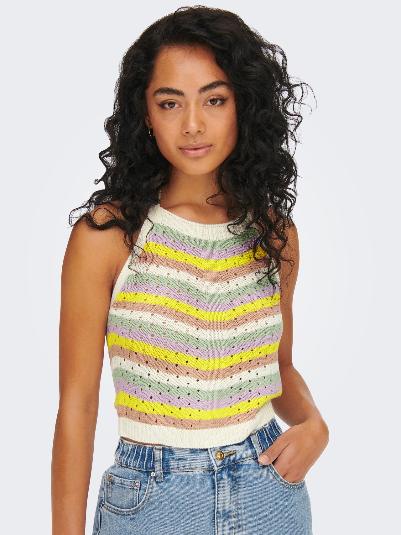 ONLY Striped Knitted Top -Cloud Dancer - 15267774