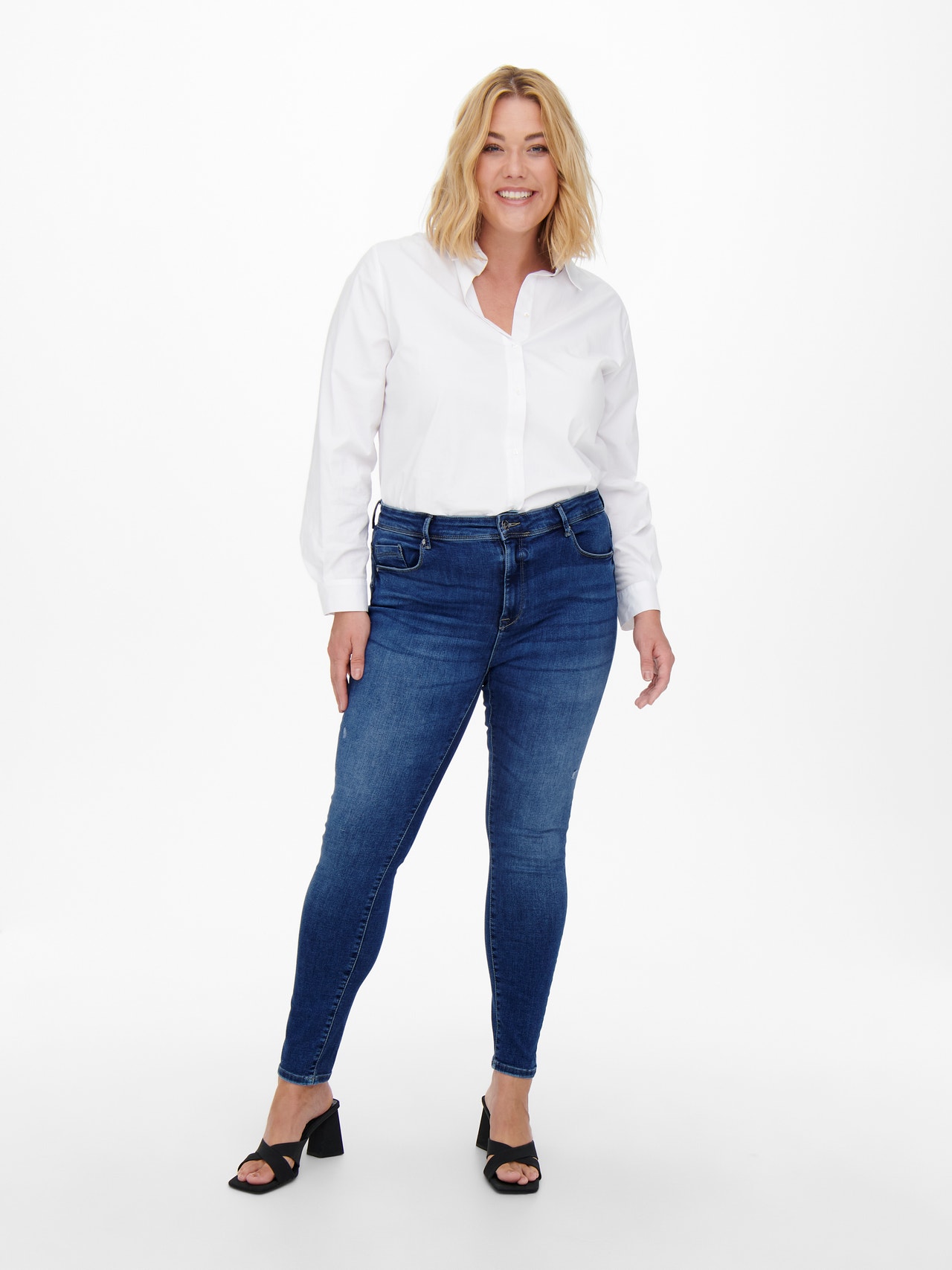 ONLY Skinny Fit High waist Curve Jeans -Medium Blue Denim - 15267787