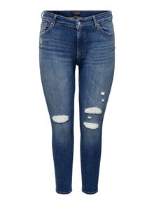 ONLY Skinny Fit Destroyed hems Curve Jeans -Medium Blue Denim - 15267793