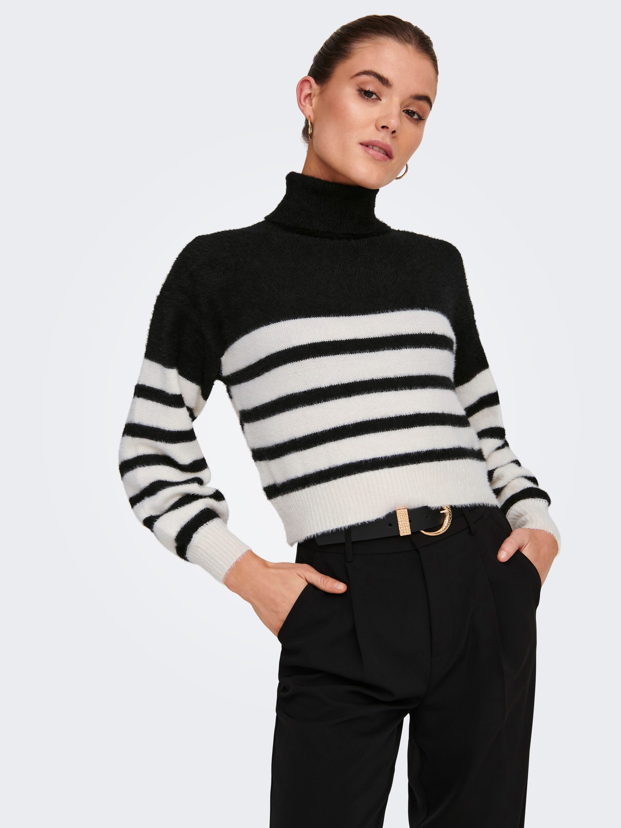 ONLY Roll neck Ribbed cuffs Pullover -Black - 15267889