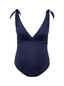 ASOS DESIGN twist one shoulder swimsuit in dusky blue