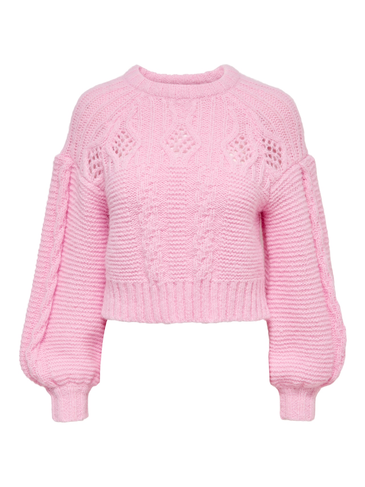 ONLY O-hals Geribde mouwuiteinden Ballonmouwen Pullover -Sweet Lilac - 15267968