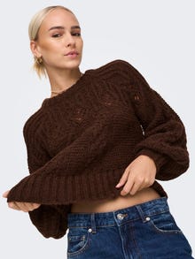 ONLY Round Neck Ribbed cuffs Balloon sleeves Pullover -Potting Soil - 15267968