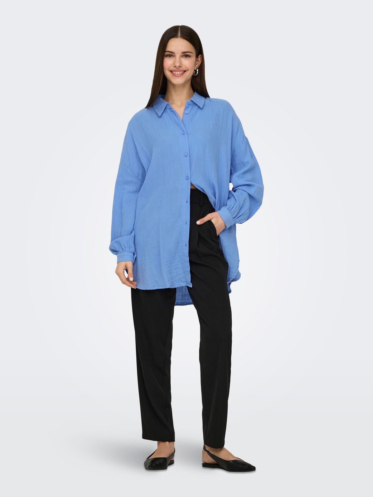 ONLY Regulāra piemērotība Krekla apkakle Pogas aproces Nokrituši pleci Krekls -Provence - 15267998