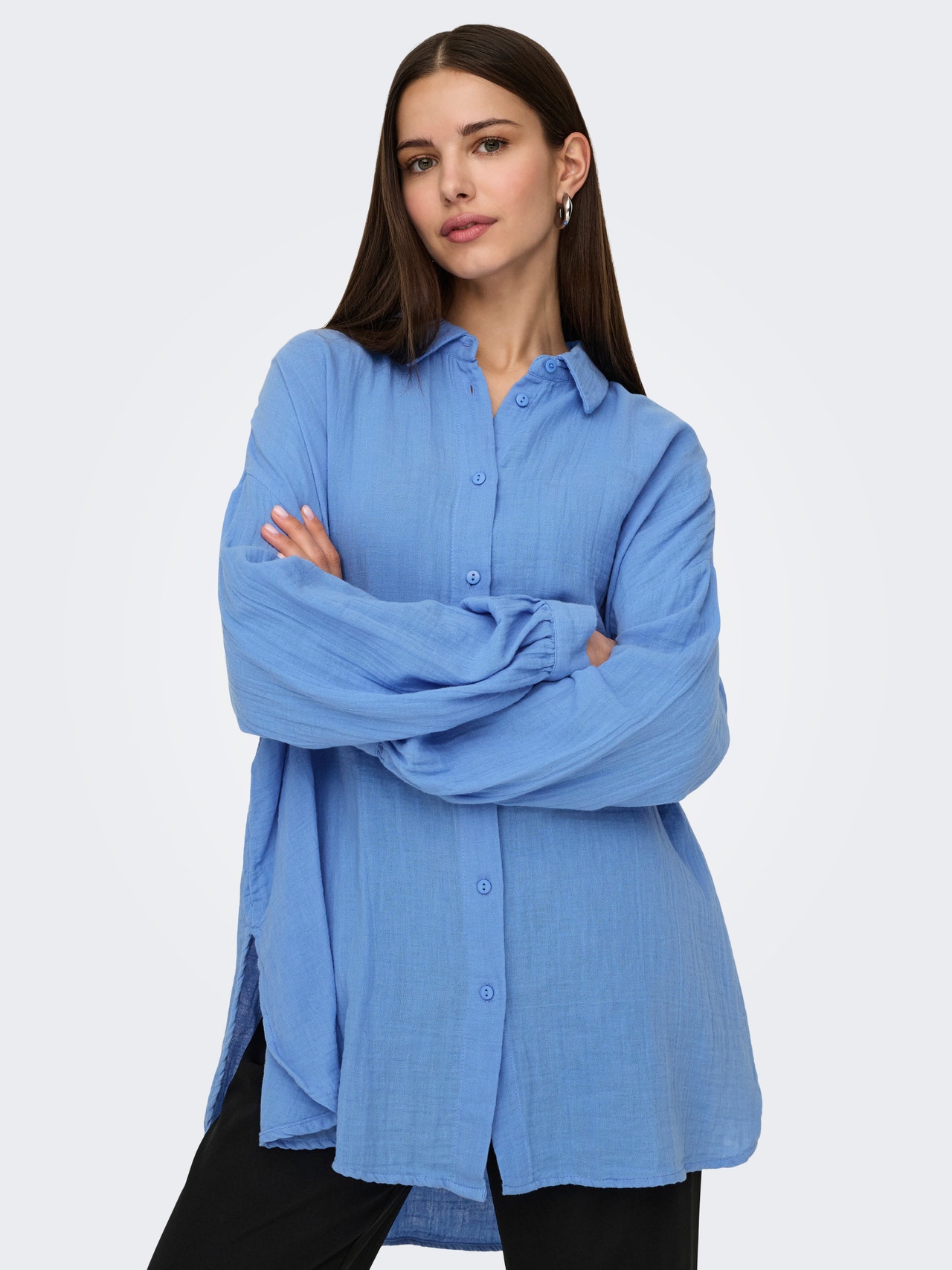 ONLY Regulāra piemērotība Krekla apkakle Pogas aproces Nokrituši pleci Krekls -Provence - 15267998