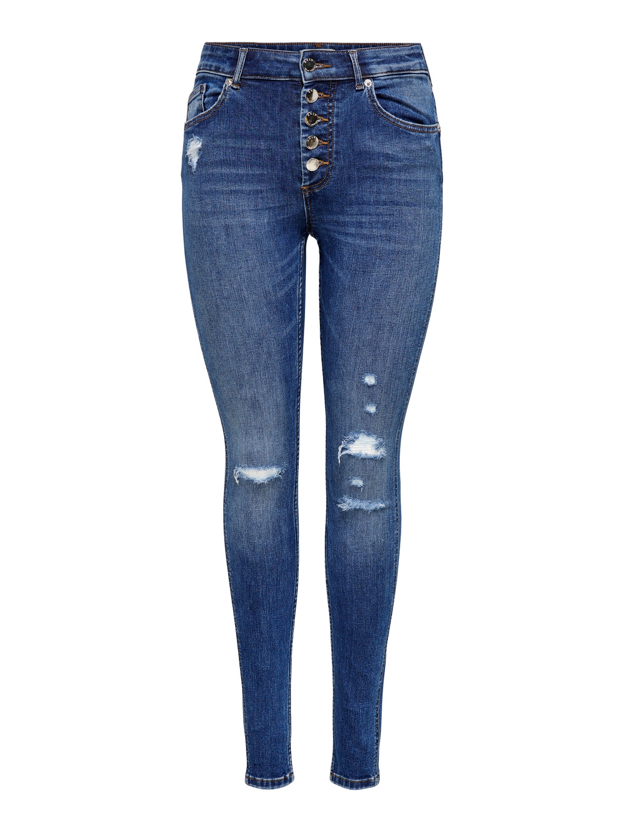 ONLY ONLBOBBY LIFE MID WAIST SKINNY DESTROYED Jeans -Medium Blue Denim - 15268211